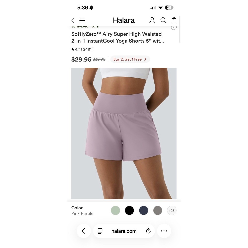 Halara SoftlyZero Airy Super High Waisted 2-in-1 Yoga Shorts 5'' Pink Purple